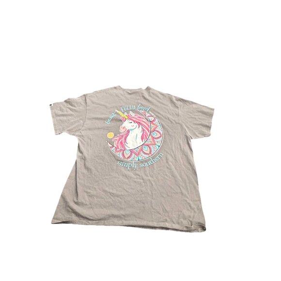 Simply Southern Beauti Fully Loved Unicorn T Shirt Gray Taupe Shade Xl - Picture 1 of 4